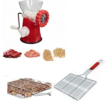 Deal Of Meat Mincer Red With BBQ Mesh Grilling Skillets Recetangle